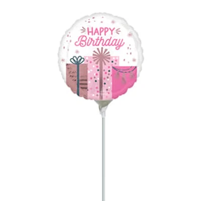 Happy Birthday Presents Pre-Inflated Stick Balloon 9in