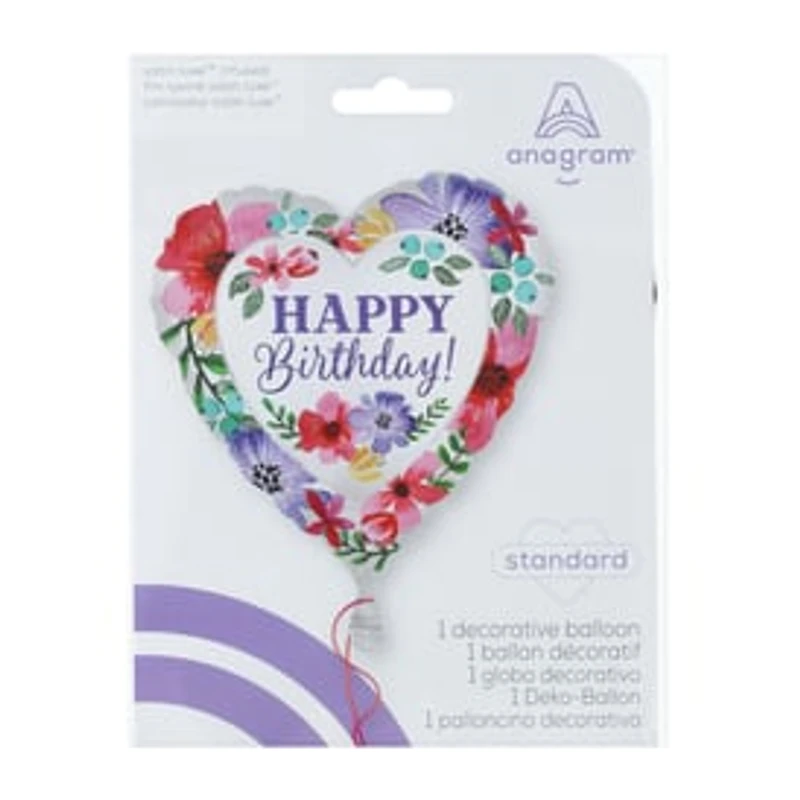 INFLATED Happy Birthday Floral Foil Heart Balloon 18in