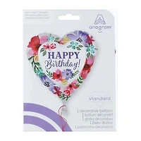 INFLATED Happy Birthday Floral Foil Heart Balloon 18in