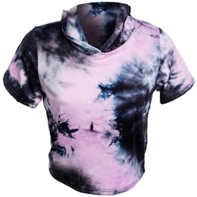 Pink Tie-Dye Crop Top With Hood