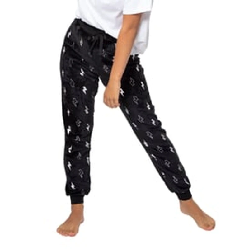 Juniors Plush Joggers - Black w/ Metallic Foil Lightning