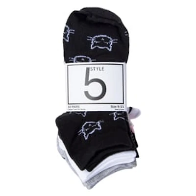 Ladies Cat Faces & Stripes Low-Cut Socks 10-Pack