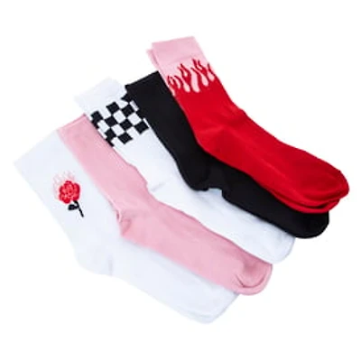 Ladies Flaming Rose Crew Socks 5-Pack