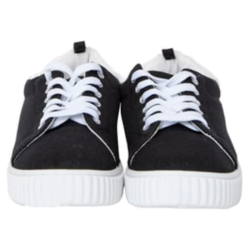 Ladies Black & White Sneakers With Faux Fur Trim