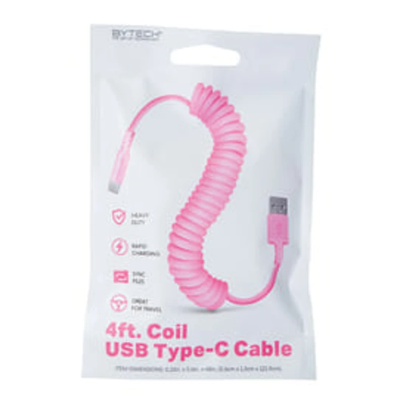 4ft USB-C Coil Cable - Pink