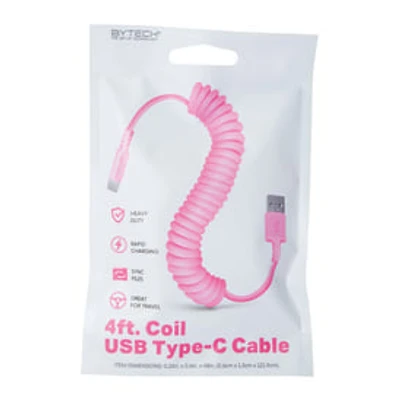 4ft USB-C Coil Cable - Pink