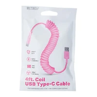 4ft USB-C Coil Cable - Pink