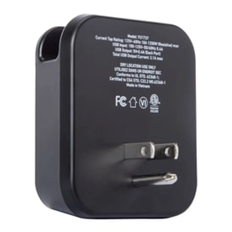 Dual USB Wall Charger With Outlet & Phone Holder 15W
