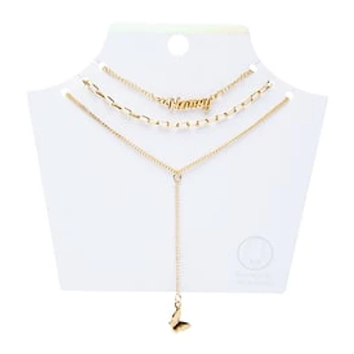 Gold Honey/Butterfly Layer Necklaces 3-Piece Set