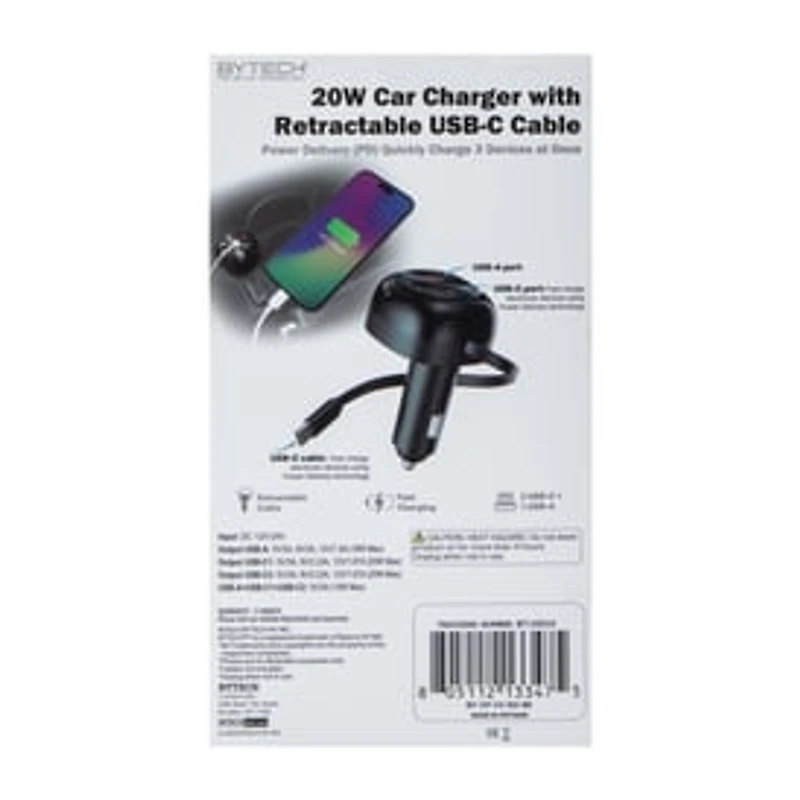20W Car Charger With Retractable USB-C Cable