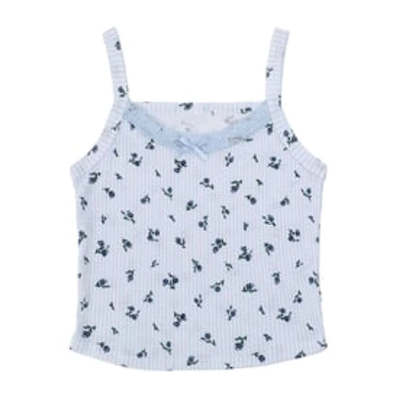 Juniors Floral Rib Tank Top