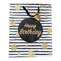 Large Gold Glitter Happy Birthday Gift Bag 10in x 12in
