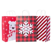 3-Pack Xl Holiday Kraft Gift Bags 12in x 15in