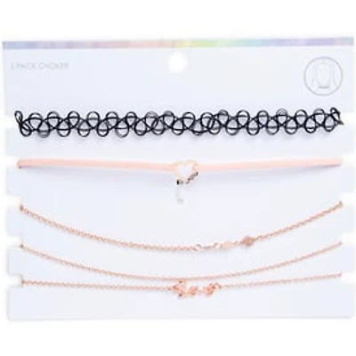 Rose Gold Choker Necklace 5-Piece Jewelry Set