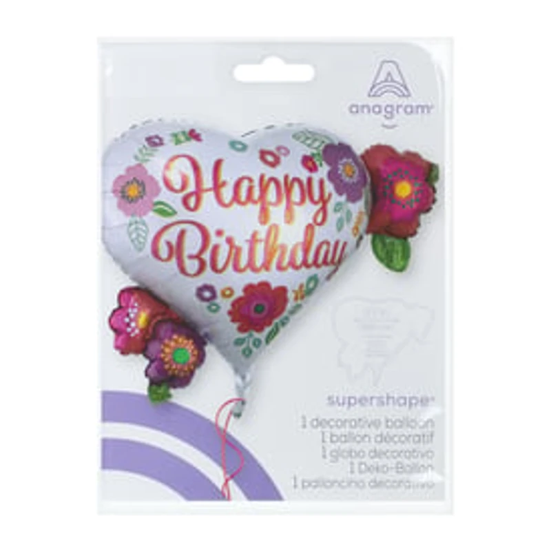 INFLATED Happy Birthday Floral Foil Heart Balloon 27in