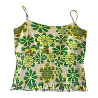Juniors Green Floral Smocked Cami Tank Top