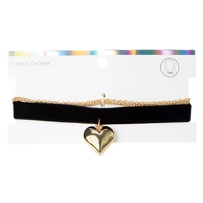 3-Piece Choker Necklace Set - Gold Heart