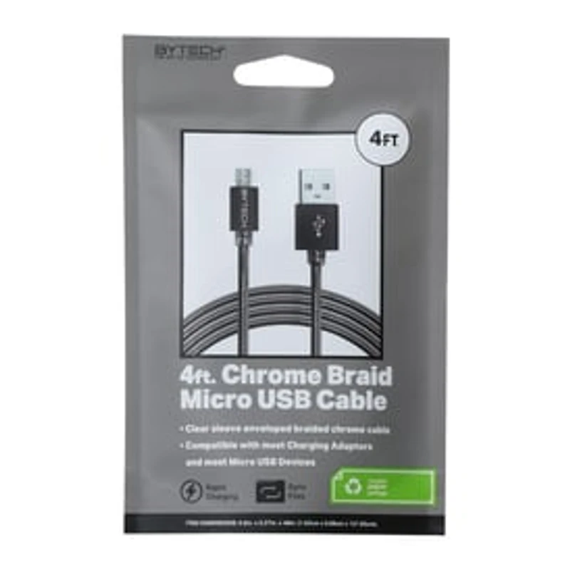 4ft Chrome Braided Micro-USB Cable