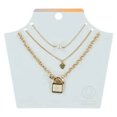 Lock & Heart Gold Layering Necklaces 3-Count Set