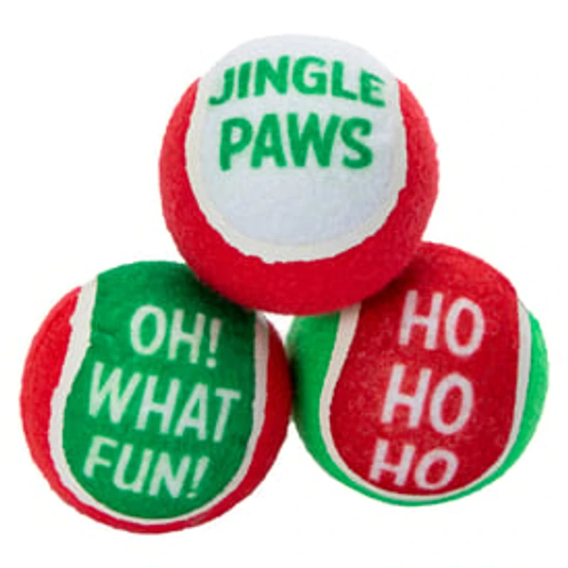 Christmas Tennis Balls Dog Toys 3-Count