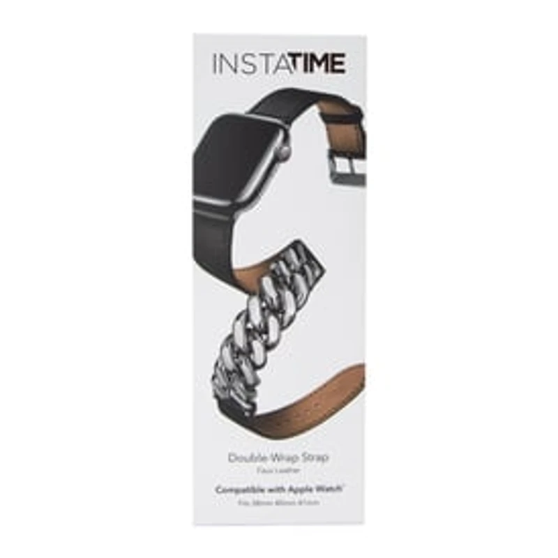 Faux Leather & Chain Double Wrap Strap For Apple Watch®
