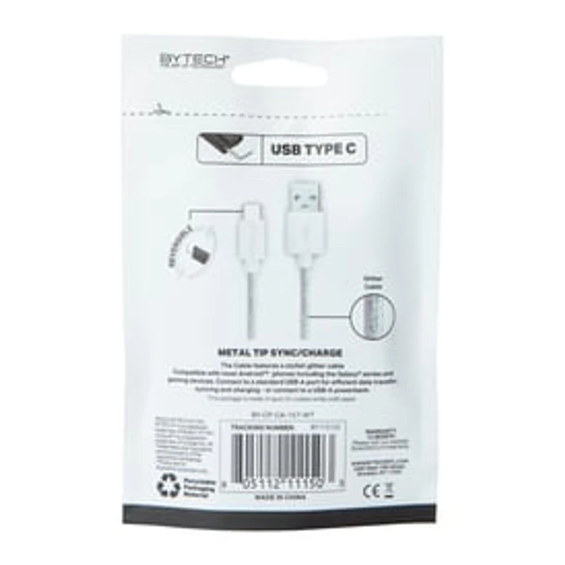 Glitter USB-C 4ft Cable - White