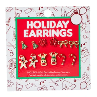 Stud Holiday Earrings 6-Pairs Set