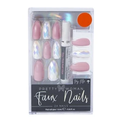 Pretty Woman Faux Nails 24-Piece Set - Pink & Iridescent