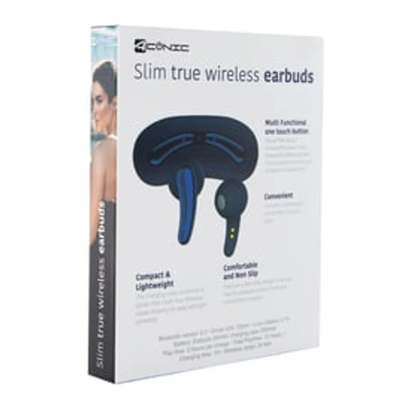 Slim True Wireless Bluetooth® Earbuds With Case & Mic - Navy Blue