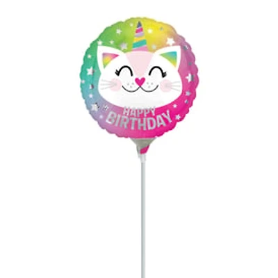 Happy Birthday Pre-Inflated Stick Balloon 9in