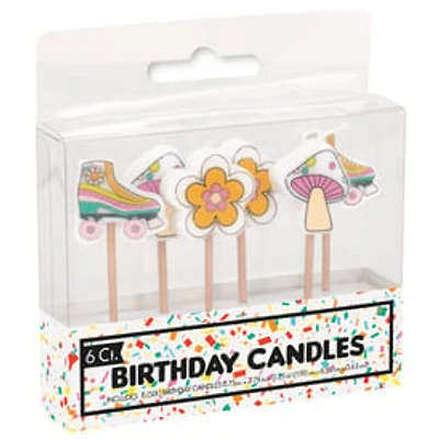 Pick Birthday Candles 6-Count - Flowers & Skates