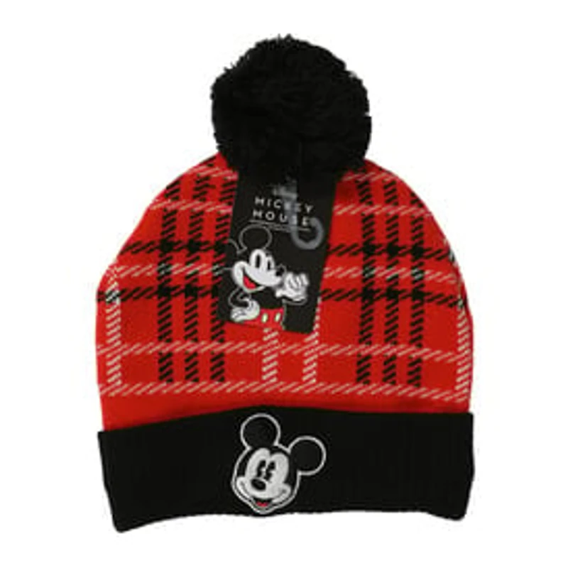 Mickey Mouse Plaid Pom Beanie Hat