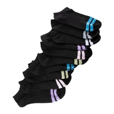 Ladies Ankle Socks 10-Pack - Black With Toe Stripes