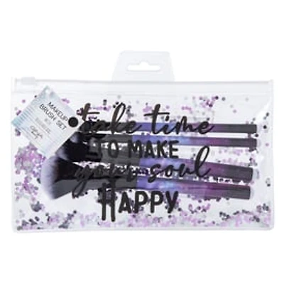 4-Piece Pink Glitter Makeup Brush Set & Travel Pouch
