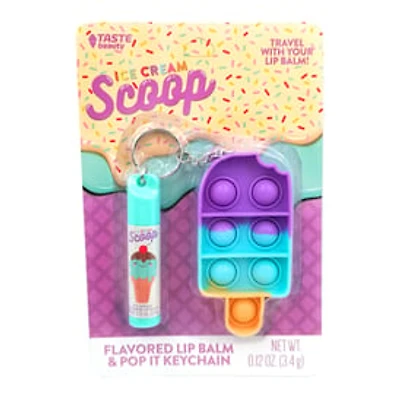 Flavored Lip Balm & Pop It Fidget Keychain Set