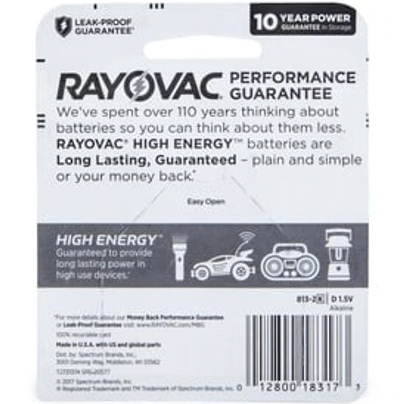 Rayovac® High Energy™ D Batteries 2-Pack
