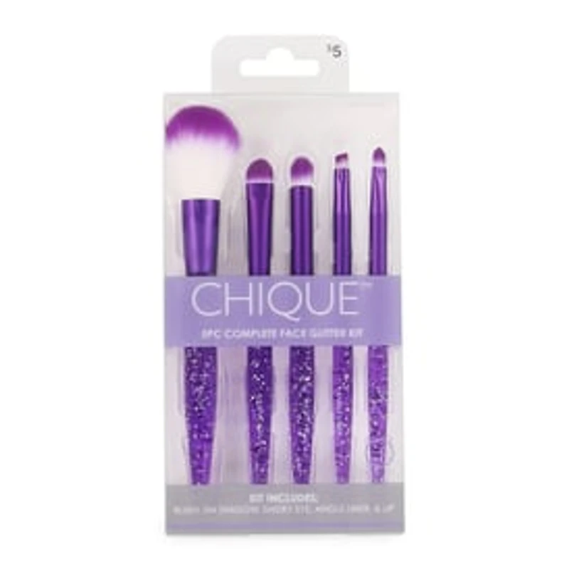 Chique™ Complete Face Makeup Brush Set 5-Piece - Purple Glitter