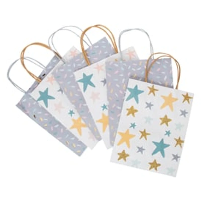 Medium Kraft Paper Gift Bags 6-Count 10in x 8in - Star Confetti