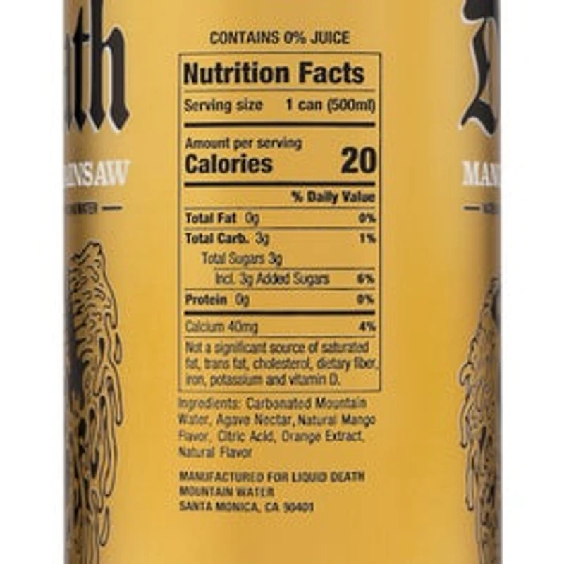 Liquid Death Mango Chainsaw Flavored Sparkling Water 16.9oz