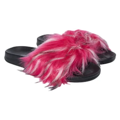 Ladies Multi-Color Faux Fur Slide Sandals