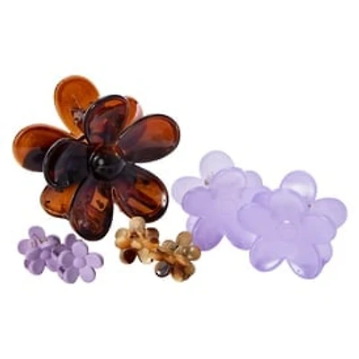 Flower Claw Clips 7-Count - Tortoiseshell & Purple