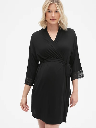 Maternity Lace Trim Robe in Modal