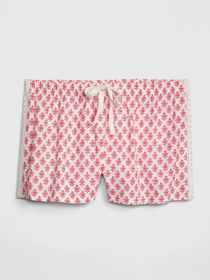 Lace-Trim Print Shorts in Poplin
