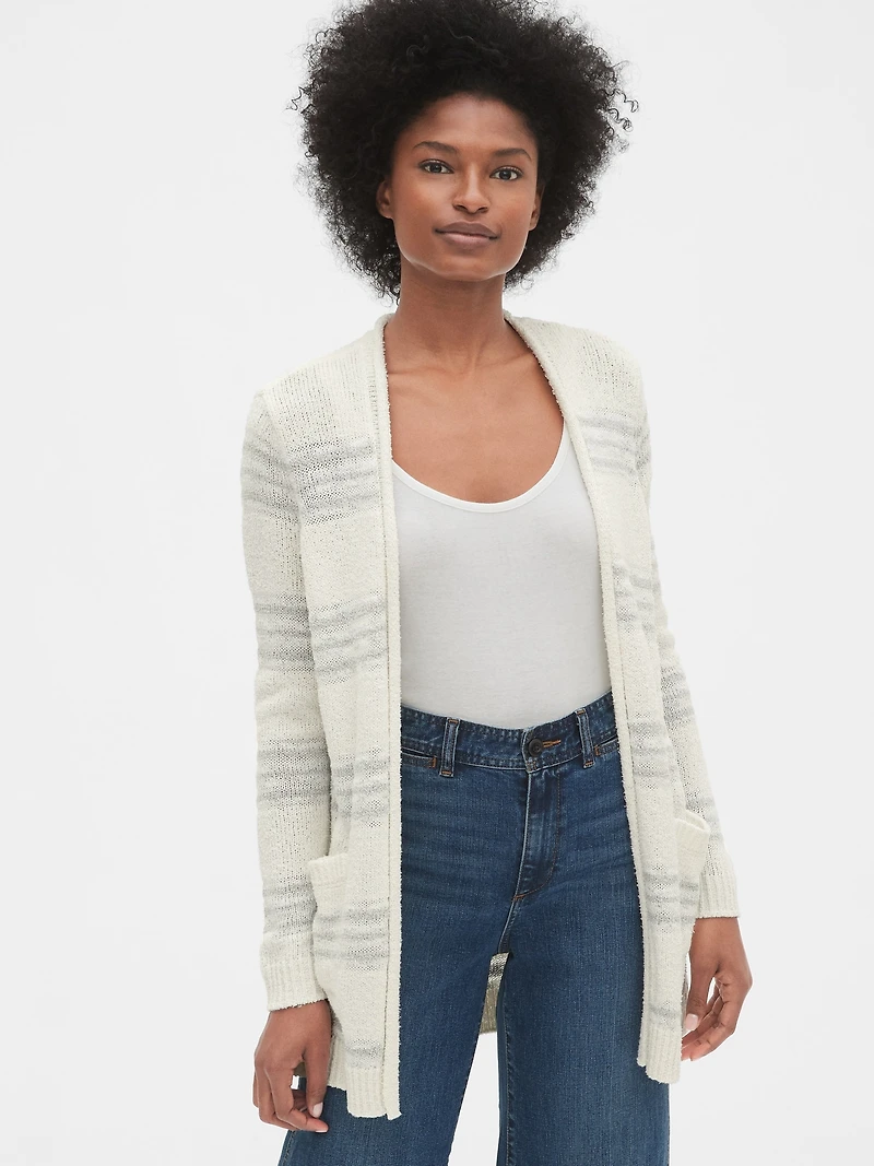 Longline Stripe Open-Front Cardigan Sweater