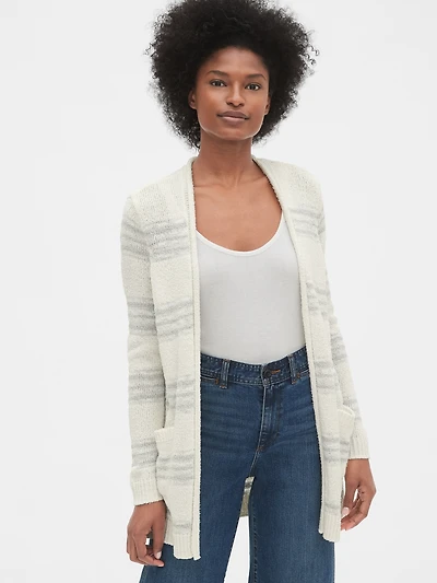 Longline Stripe Open-Front Cardigan Sweater