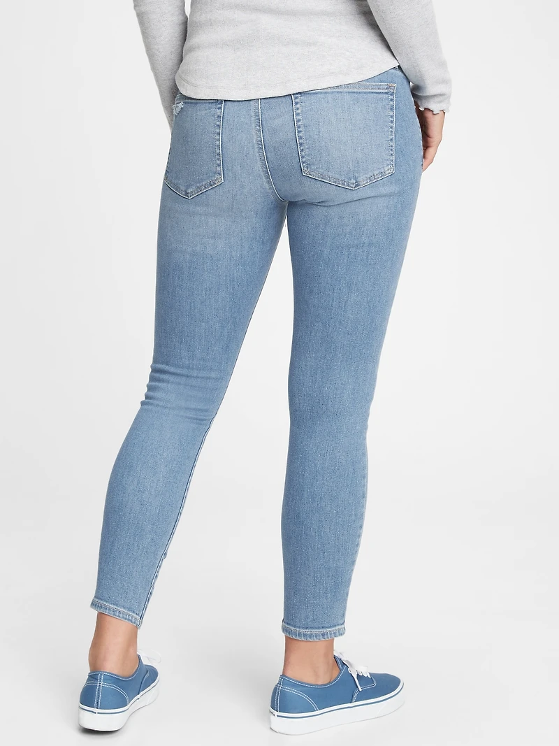 Maternity True Waistband Full Panel Destructed Skinny Ankle Jeans