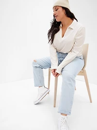 Cropped V-Neck Polo Shirt