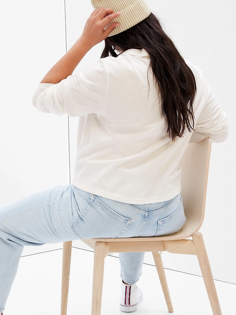 Cropped V-Neck Polo Shirt