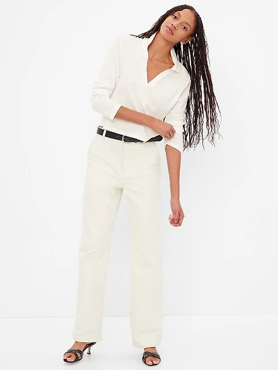 Cropped V-Neck Polo Shirt