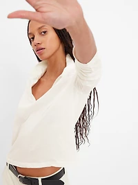 Cropped V-Neck Polo Shirt